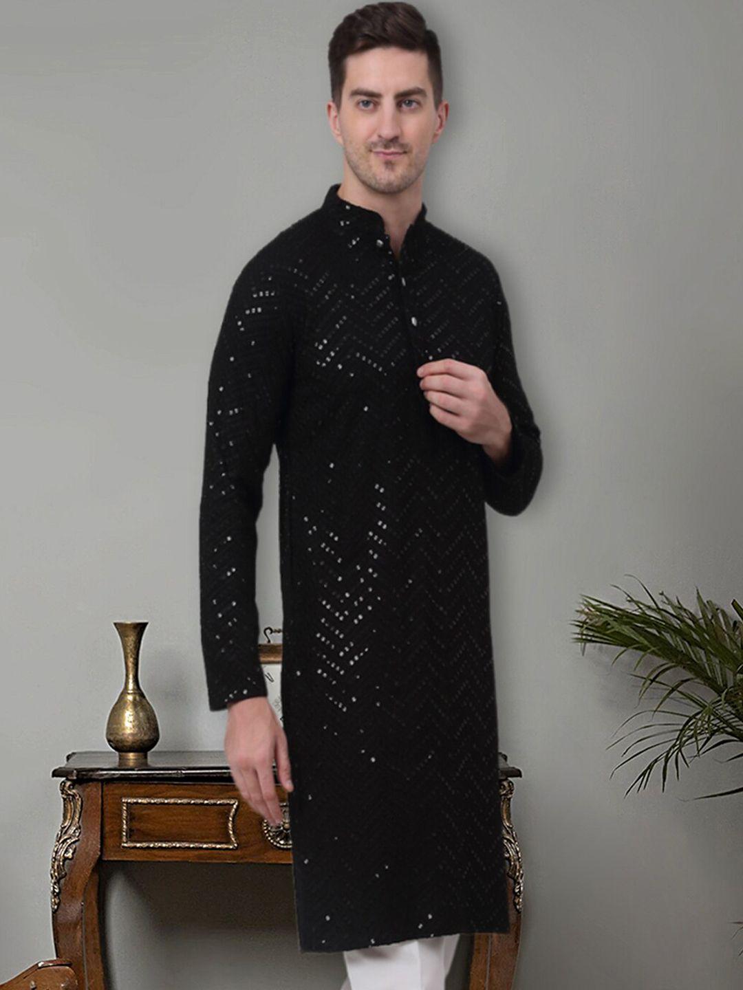 jompers geometric embellished sequinned cotton straight kurta