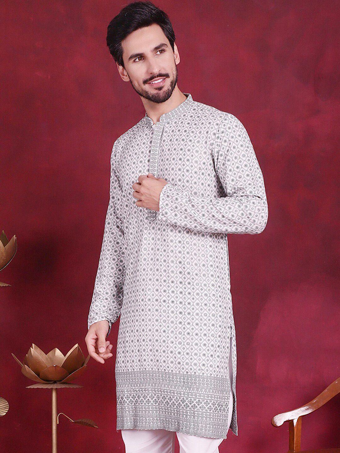 jompers geometric embroidered mandarin collar chikankari straight kurta