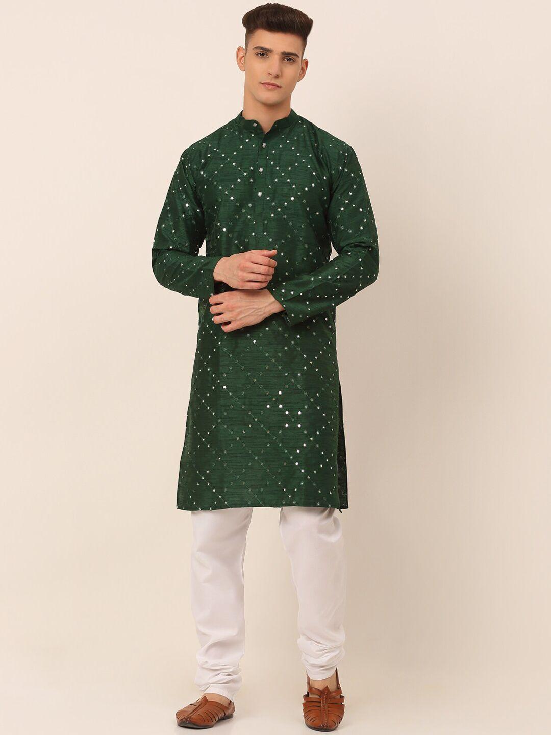 jompers geometric embroidered mirror work dupion silk kurta with churidar