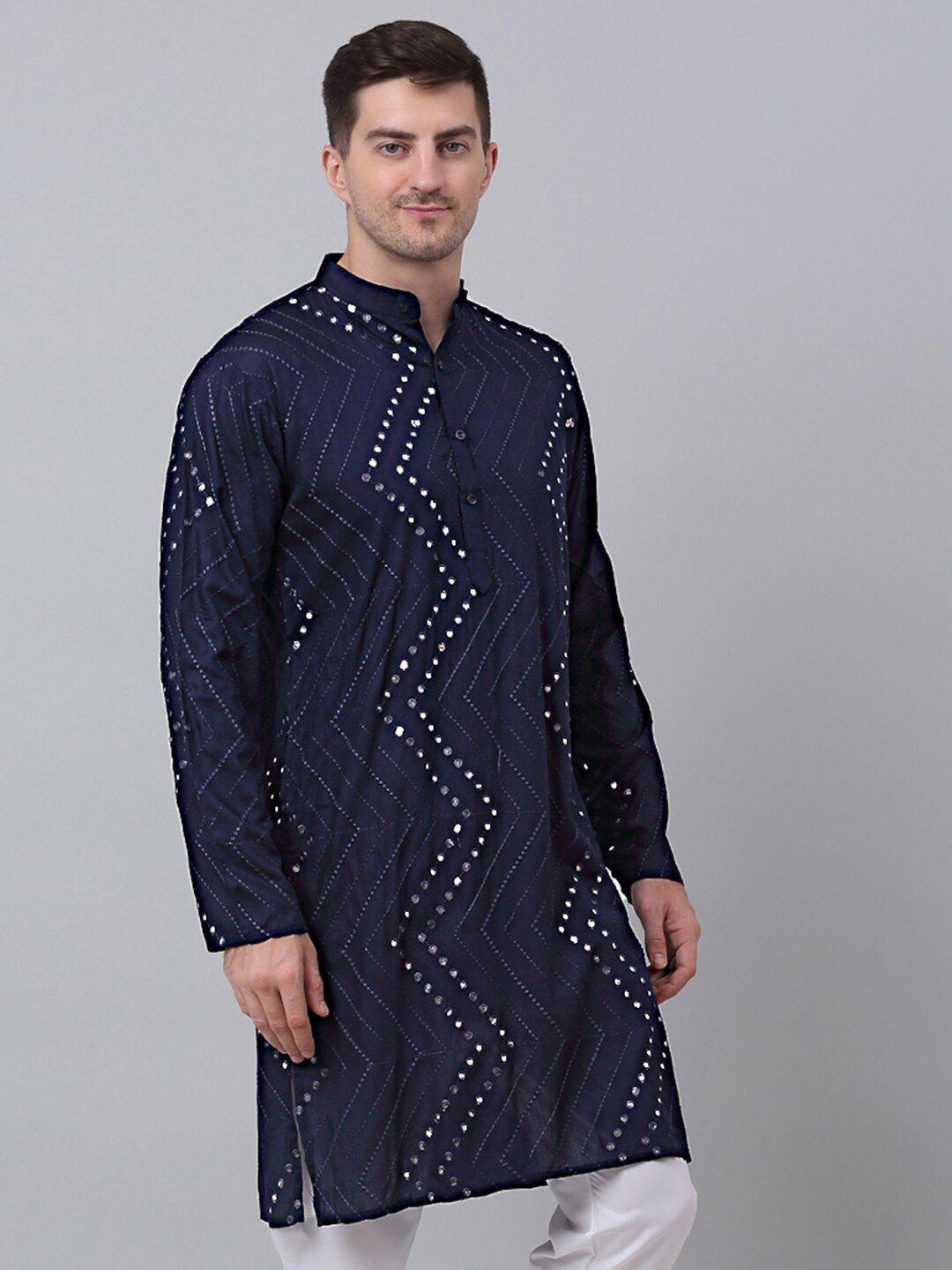 jompers geometric embroidered mirror work pure cotton straight kurta