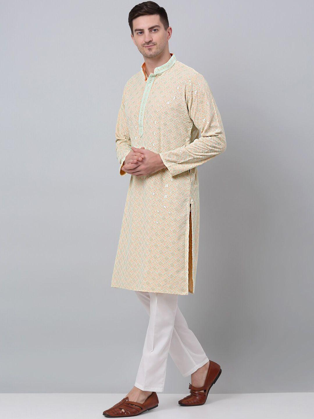jompers geometric embroidered regular pure cotton kurta with pyjamas