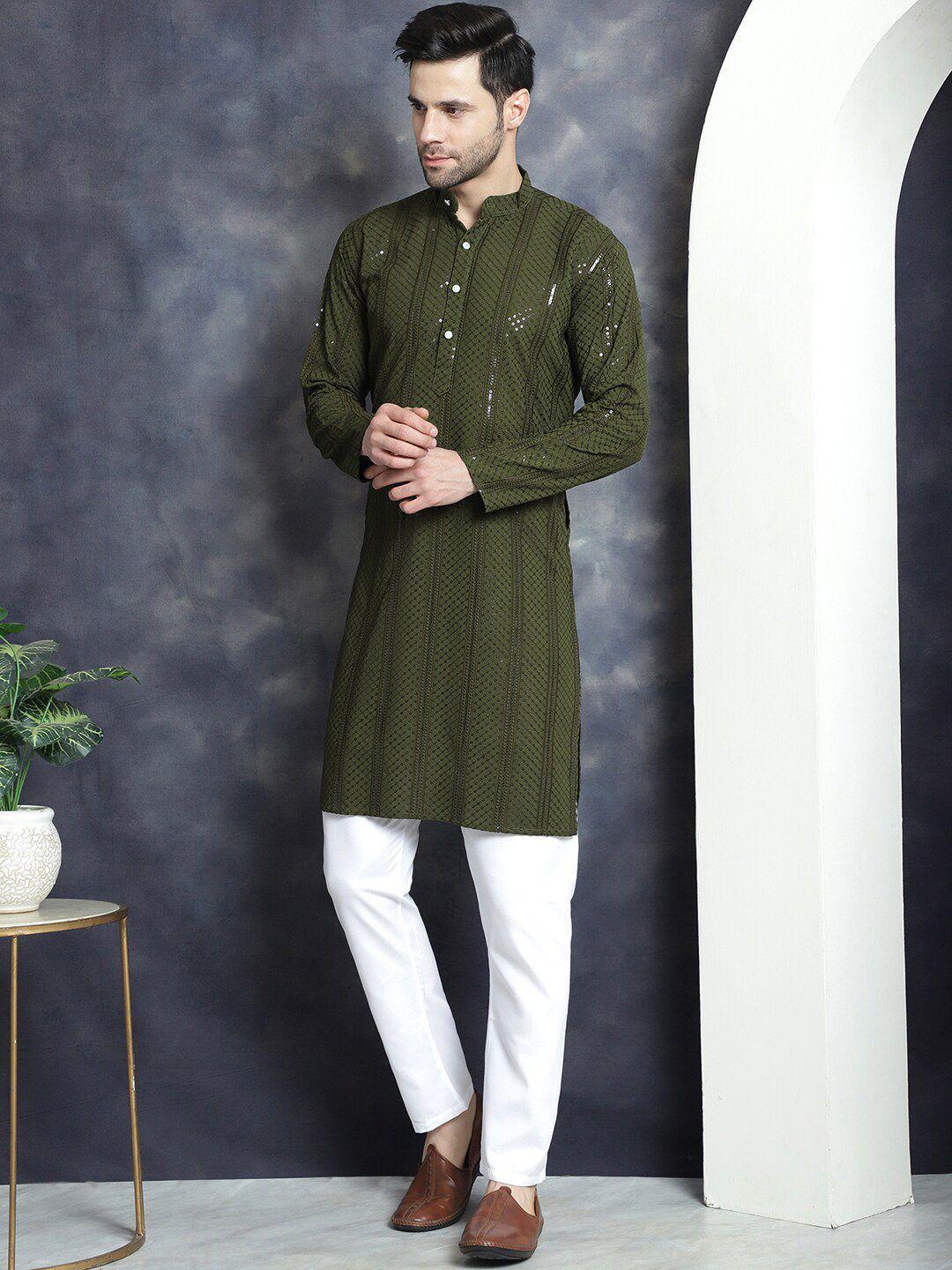 jompers geometric embroidered regular sequinned straight kurta with pyjamas