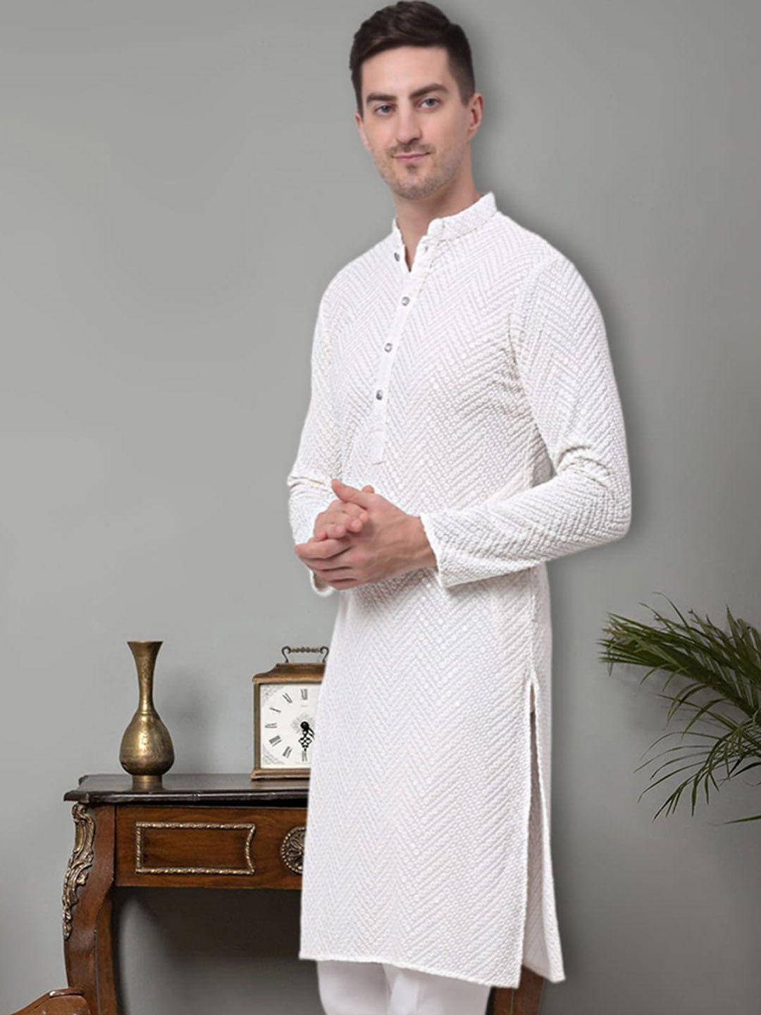 jompers geometric embroidered sequinned pure cotton kurta