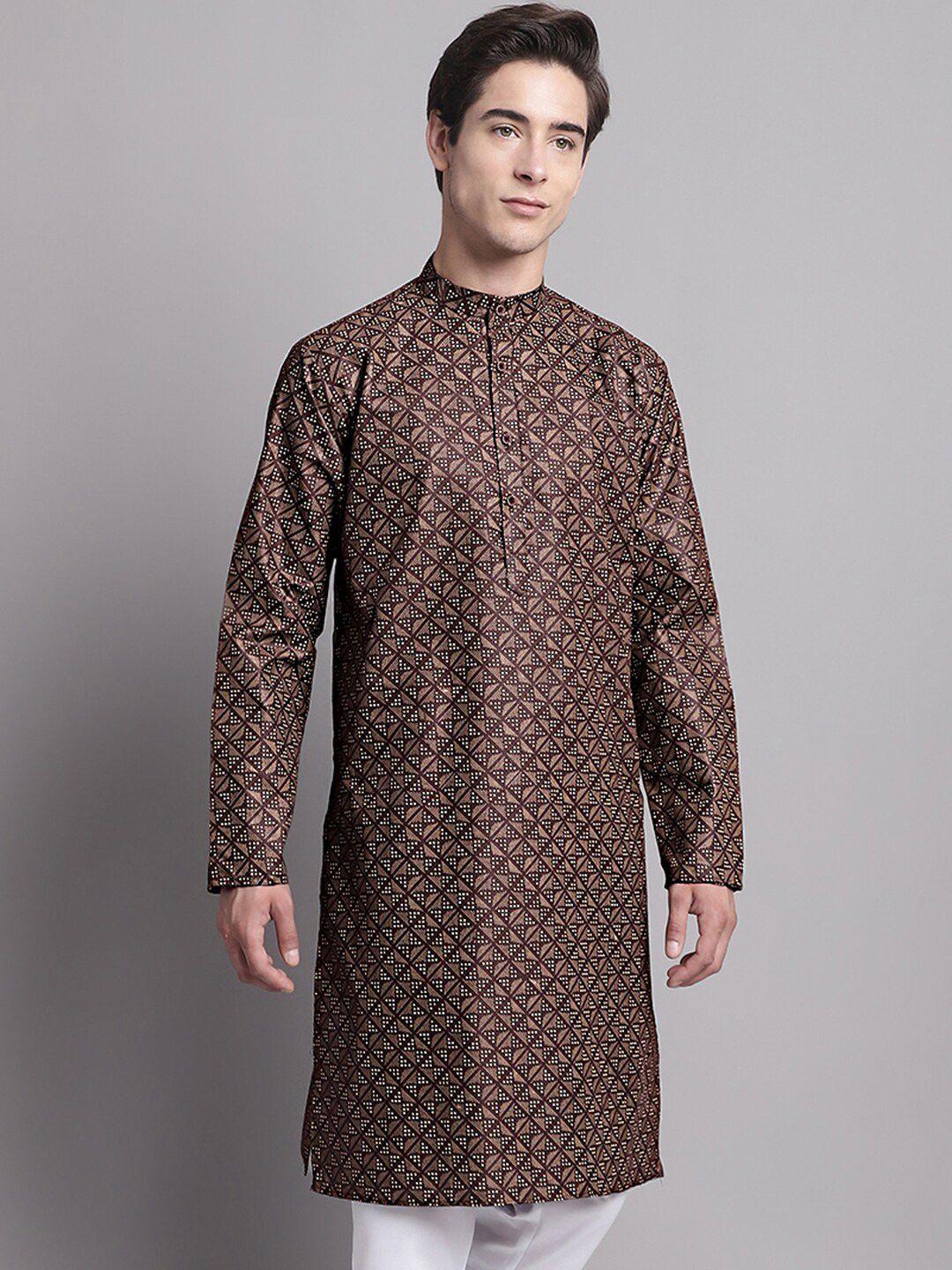 jompers geometric printed mandarin collar pure cotton kurta