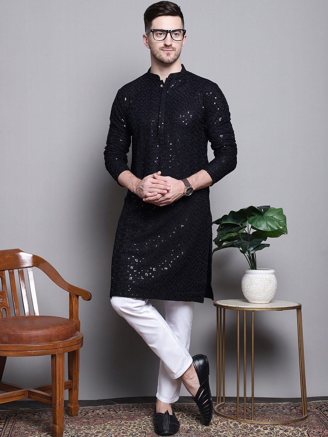 jompers geometric self design sequinned pure cotton kurta with pyjamas