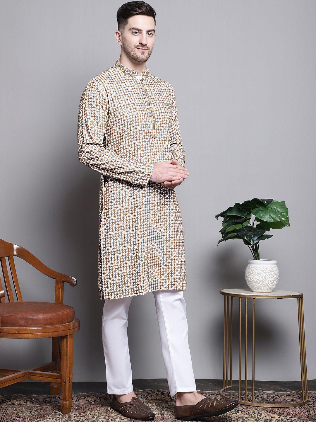 jompers geometric self design sequinned pure cotton straight kurta with pyjamas