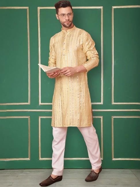 jompers gold & white regular fit embellished kurta bottom set