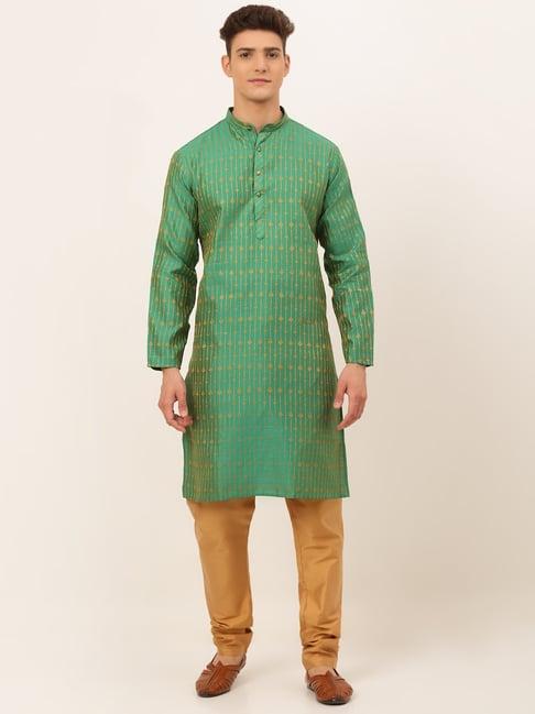 jompers green & golden regular fit embroidered kurta set