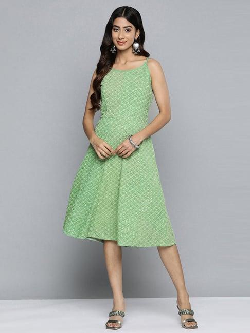 jompers green embroidered a-line dress