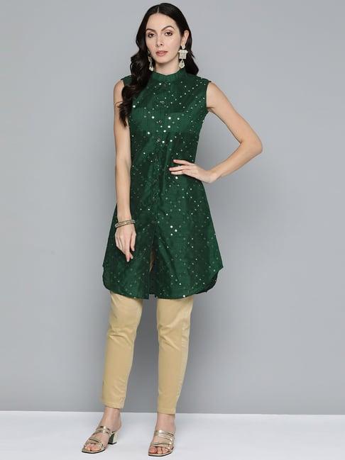 jompers green embroidered a line kurti