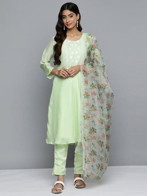 jompers green embroidered kurta pant set with dupatta