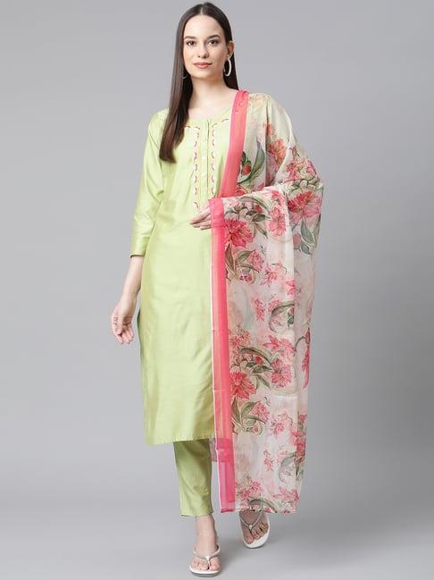 jompers green embroidered kurta pant set with dupatta
