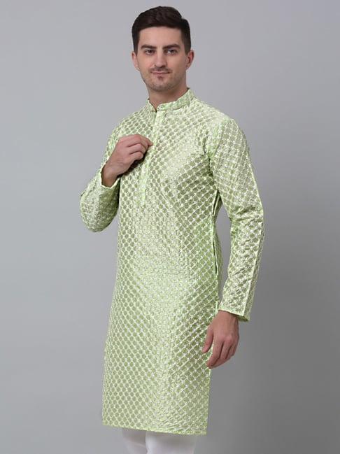 jompers green regular fit chikankari kurta