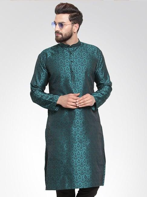 jompers green regular fit embroidered kurta