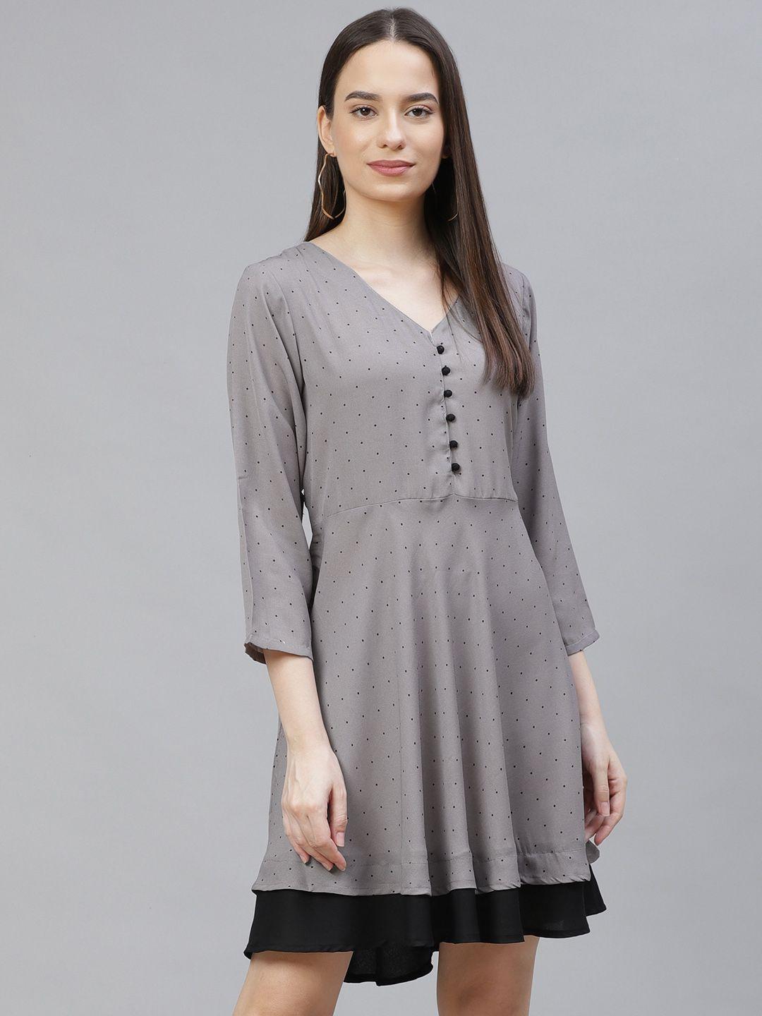 jompers grey & black polka dots printed dress