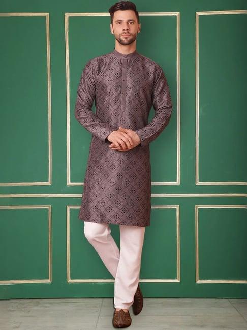 jompers grey & white regular fit chikankari kurta bottom set