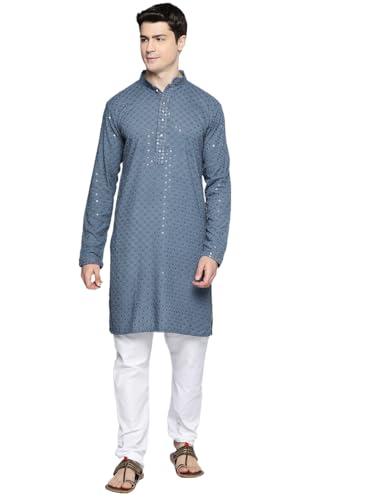 jompers grey chikankari embroidered and sequence kurta churidar set for men. (grey, m)