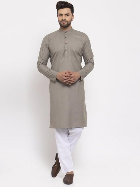 jompers grey cotton regular fit kurta set