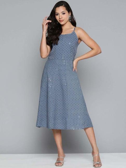 jompers grey embroidered a-line dress