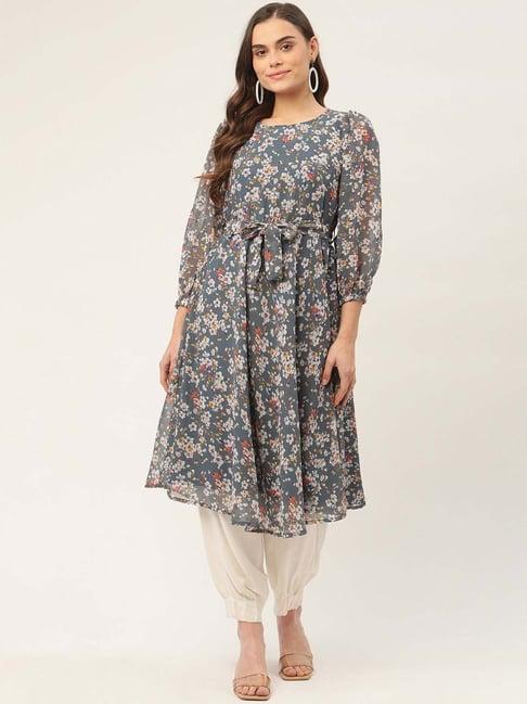 jompers grey floral print flared kurta