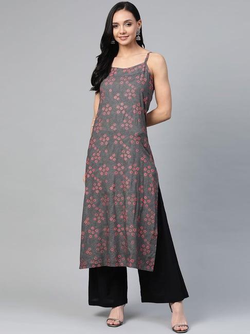 jompers grey floral print straight kurta