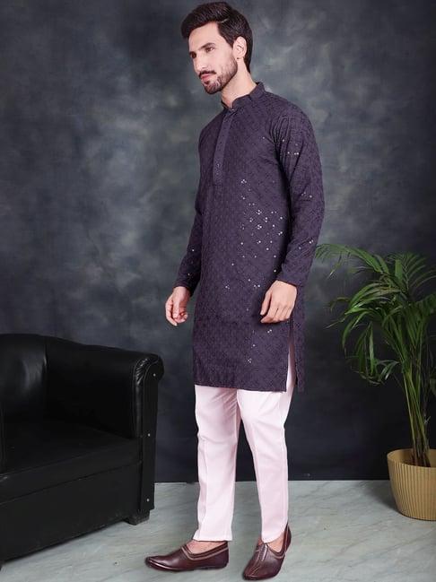 jompers grey pure cotton regular fit chikankari kurta bottom set