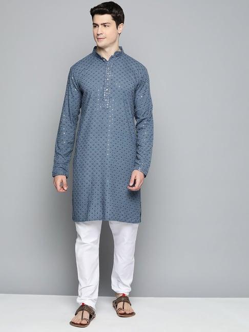 jompers grey regular fit chikankari embroidered kurta & churidar set