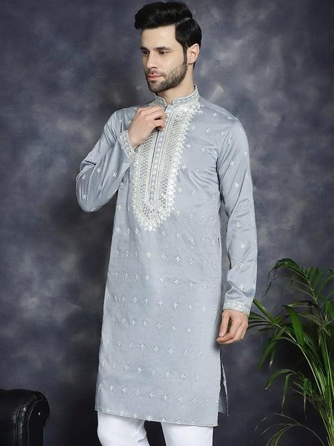 jompers grey regular fit embellished kurta