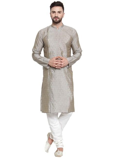 jompers grey regular fit polka dot kurta & churidar