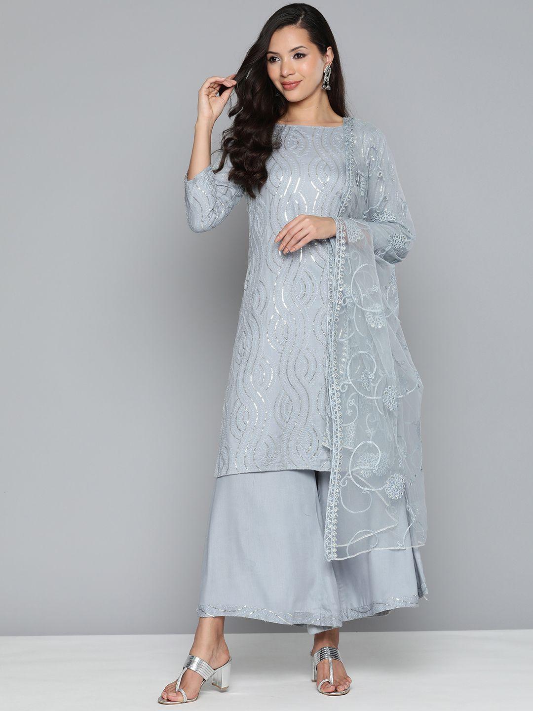 jompers leheriya sequinned kurta with palazzos & with dupatta