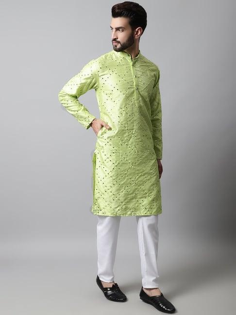 jompers lime green & white regular fit kurta & pyjamas set