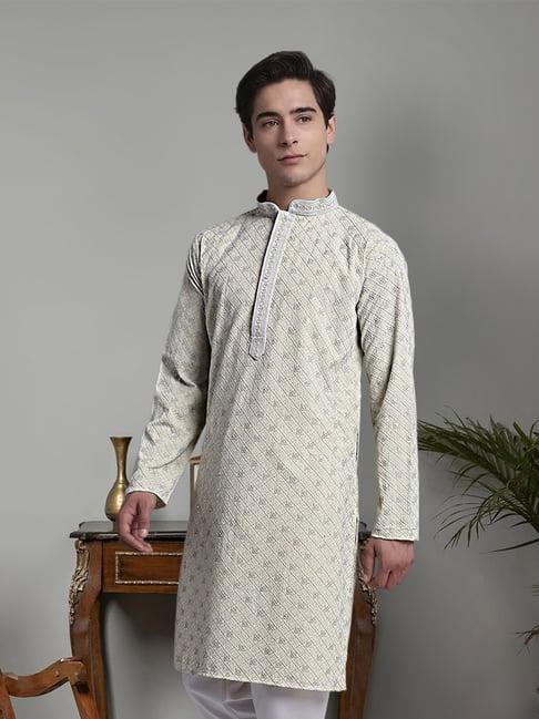 jompers lime yellow regular fit chikankari embroidered cotton kurta