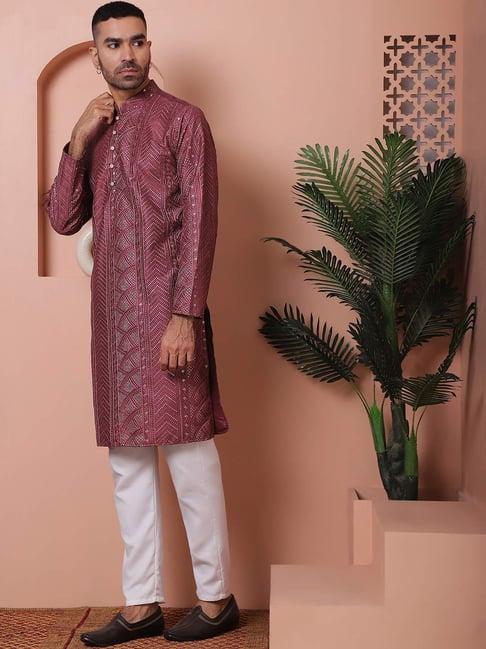 jompers magenta ragular fit embroidered kurta bottom set