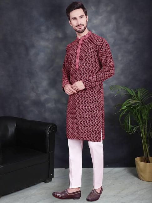 jompers magenta regular fit embroidered kurta bottom set