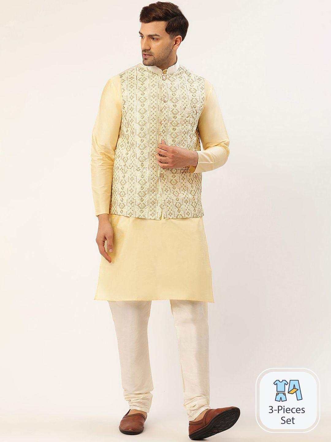 jompers manadrin collar straight kurta with churidar & nehru jacket