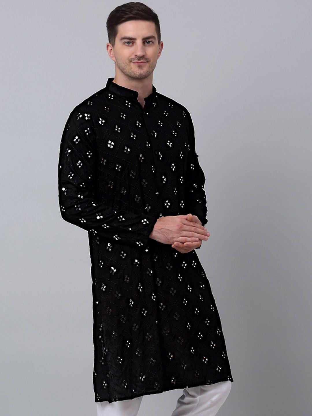 jompers mandarin collar embroidered mirror work pure cotton kurta