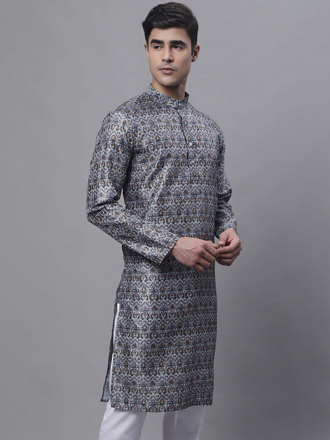 jompers mandarin collar ethnic motifs printed straight kurta