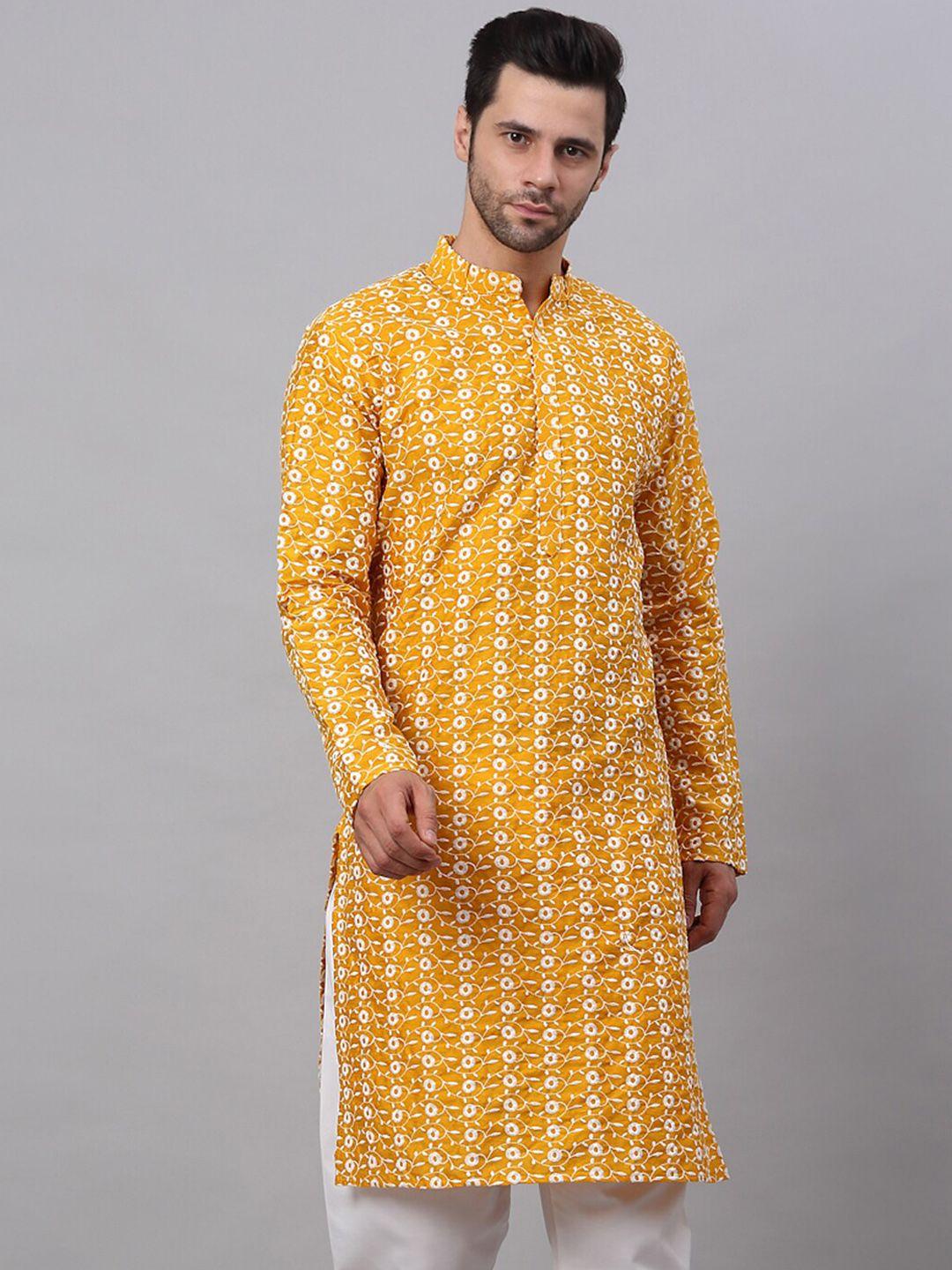 jompers mandarin collar floral woven design cotton kurta