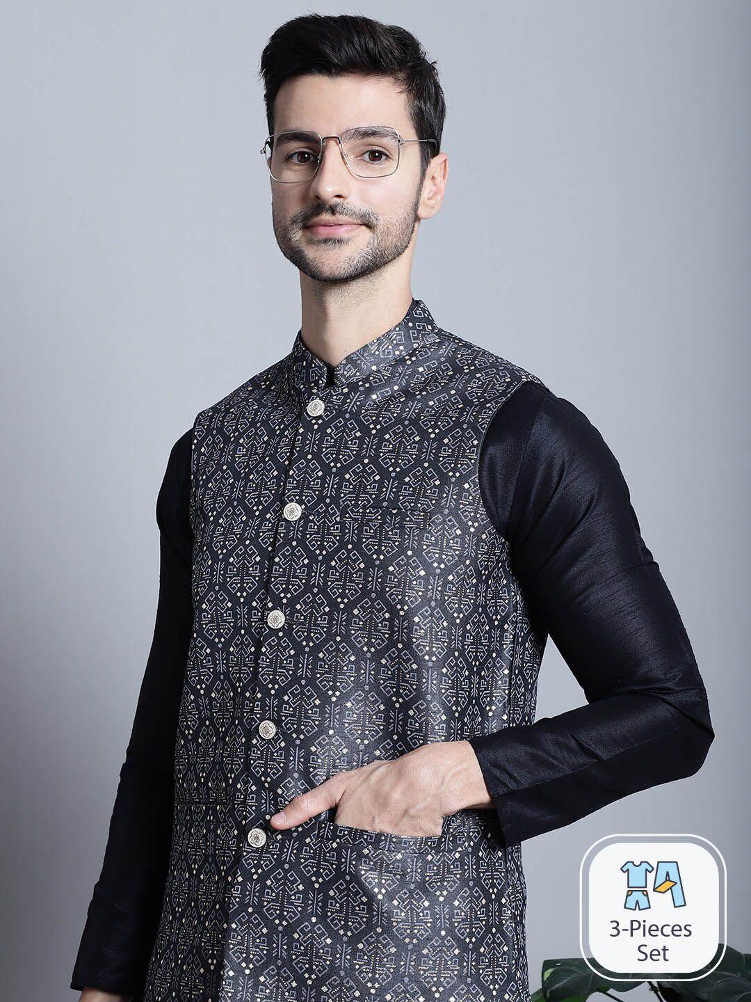 jompers mandarin collar regular kurta with pyjamas with jacket