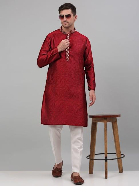 jompers maroon & white regular fit embroidered kurta bottom set