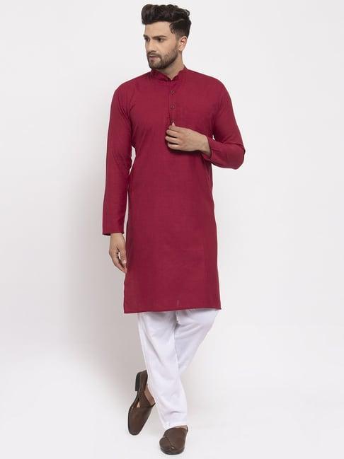 jompers maroon cotton regular fit kurta set