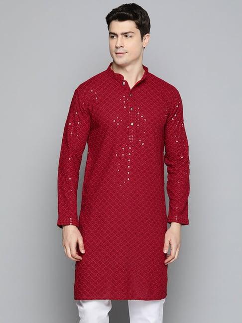 jompers maroon regular fit chikankari embroidered kurta