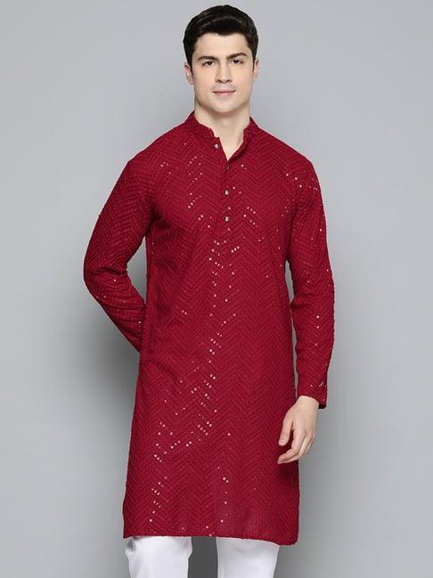 jompers maroon regular fit chikankari embroidered kurta