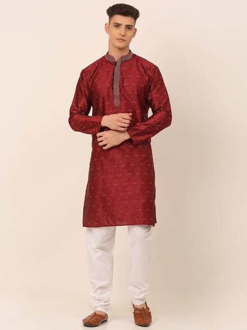 jompers maroon regular fit embroidered kurta set