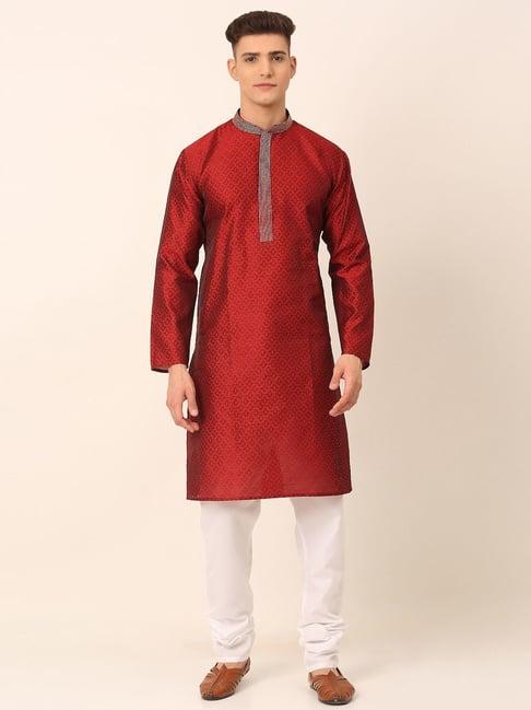 jompers maroon regular fit embroidered kurta set