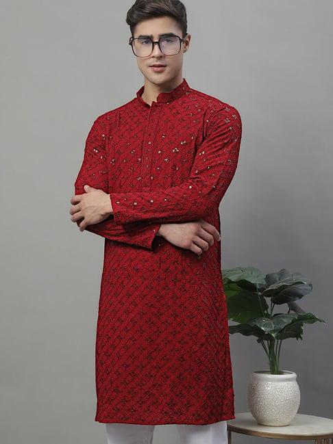 jompers maroon regular fit embroidered kurta