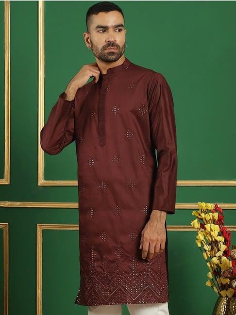 jompers maroon regular fit embroidered kurta