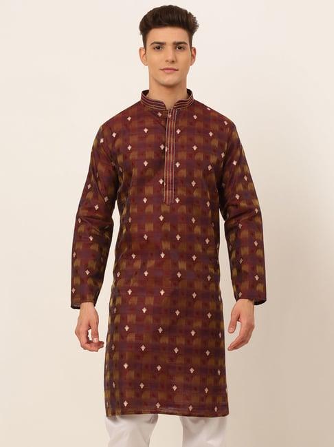jompers maroon regular fit embroidered kurta