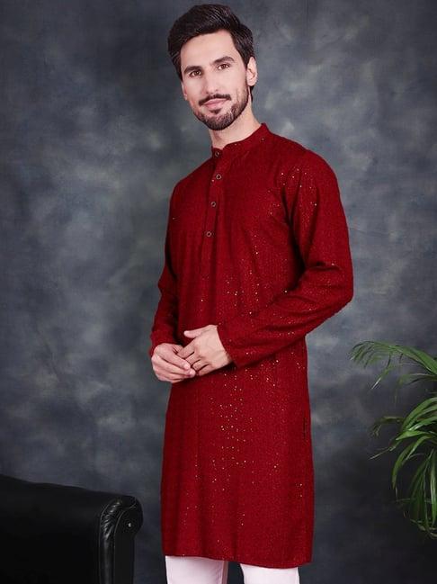 jompers maroon regular fit embroidered kurtas