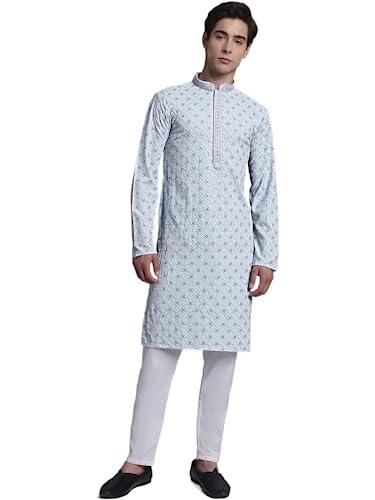 jompers men's chikankari embroidered and sequence kurta pyjama set (blue, s)